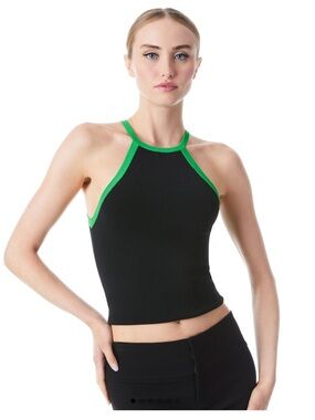 ALICE + OLIVA HIEDI HALTER TOP Black and Garden Green Size M